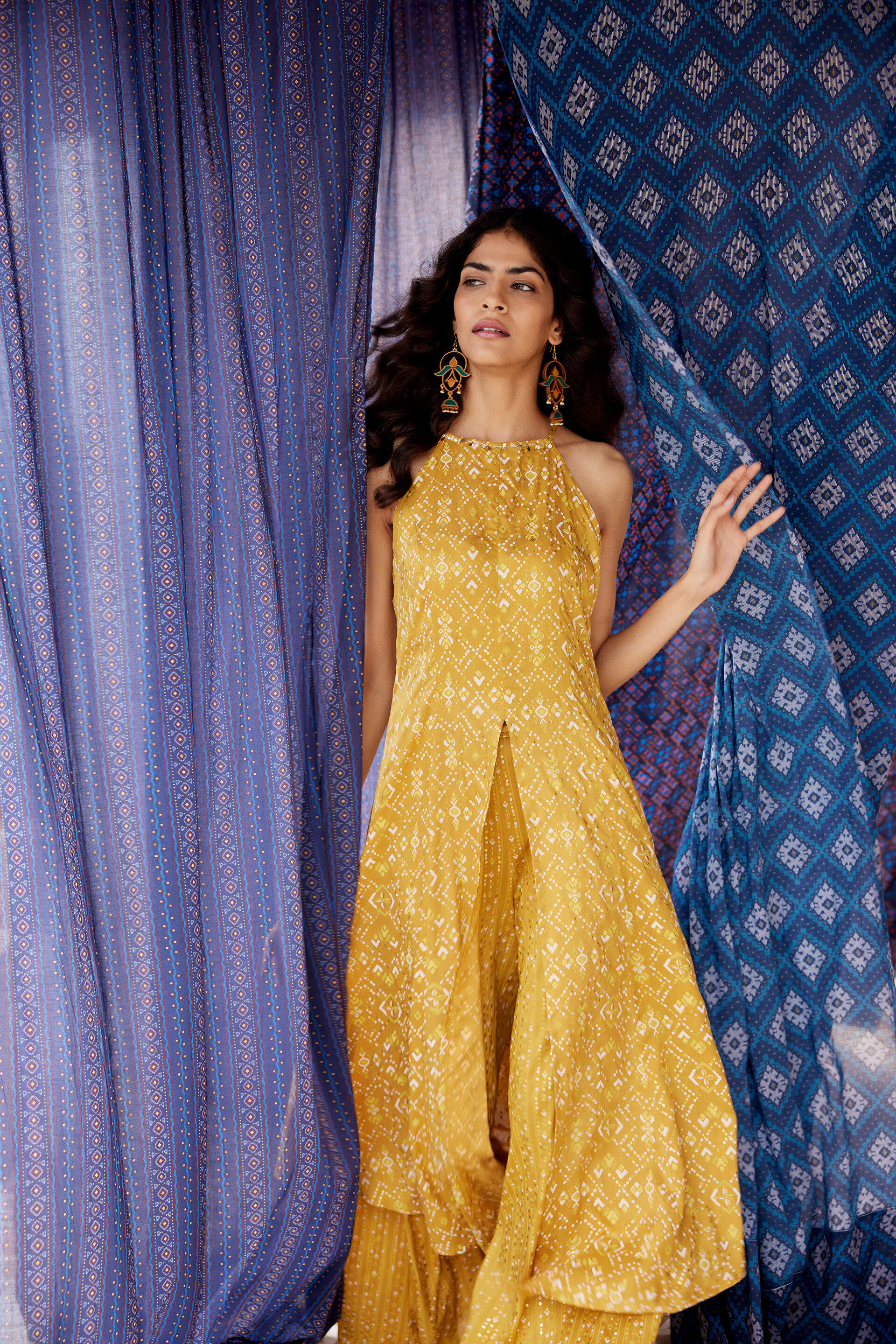 Mustard geometric Print Kurta Set, Mustard, image 2
